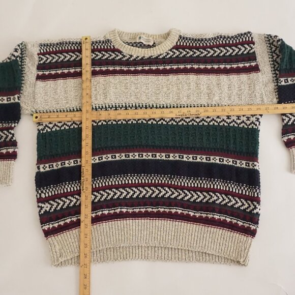 Vintage Northwest Territory Sweater Nordic Stripe Cabin Knit Beige Green XL - Picture 3 of 9